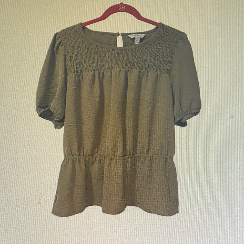 Olive Green Women's Smocked Yoke Peplum Top